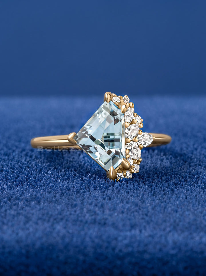 2.0CT Aquamarine Irregular Cut Cluster Setting Lab Grown Engagement Ring