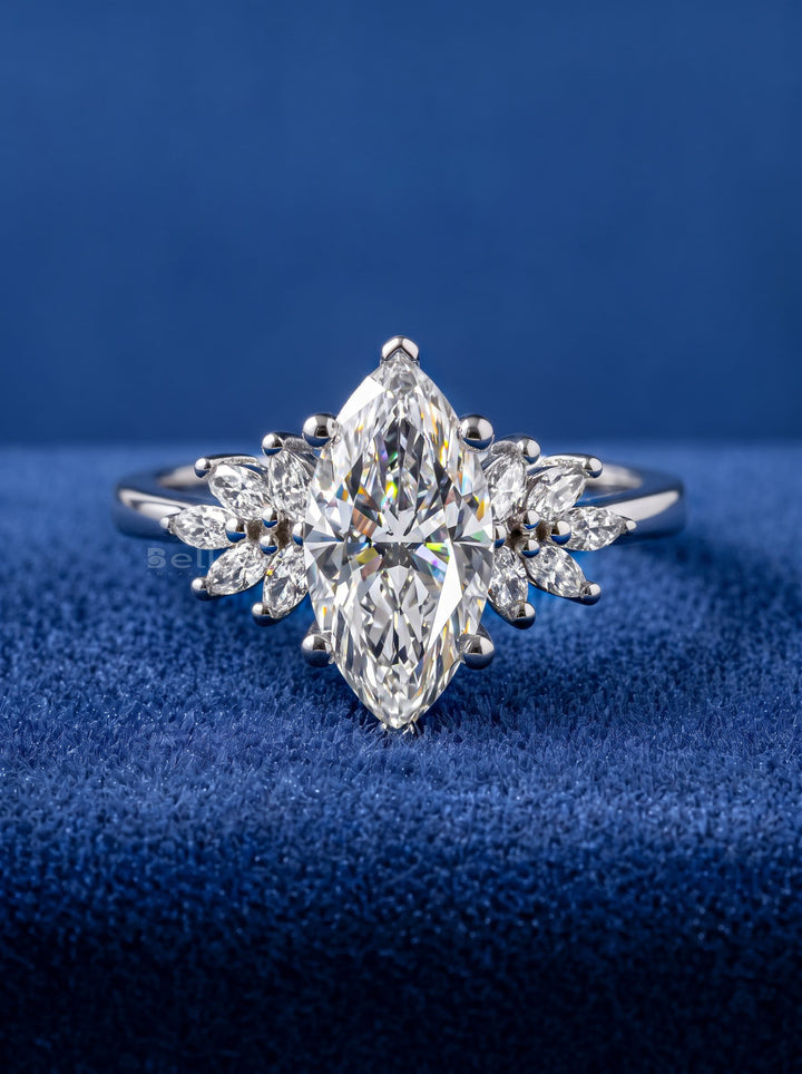 1.0-3.0 CT Marquise  Lab Grown Diamond Cluster Style Engagement Ring