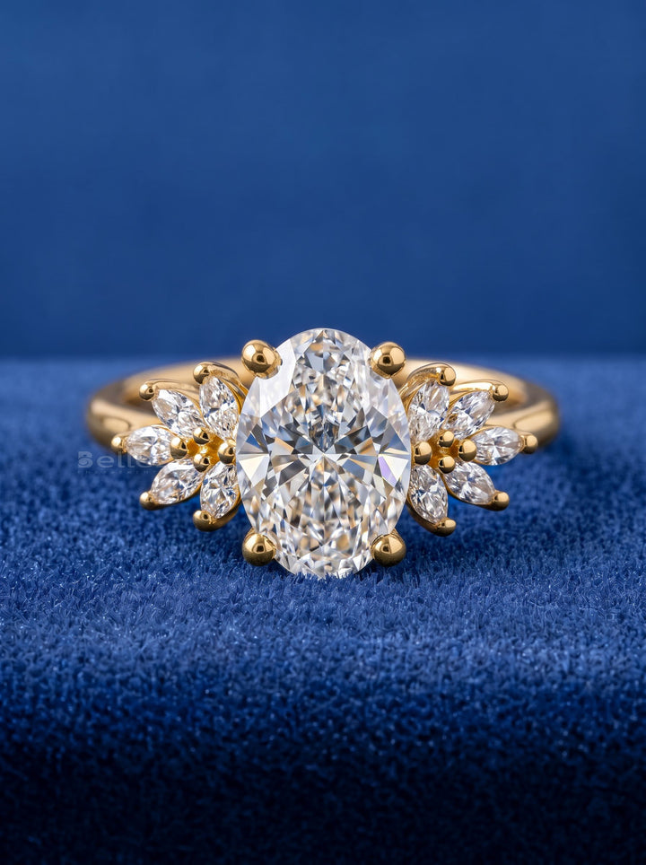 2.0-4.0 CT Oval  Lab Grown Diamond Cluster Style Engagement Ring