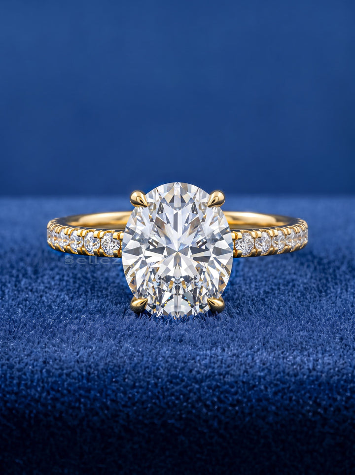 1.0-2.0CT Oval Daimond Pave Setting Lab Grown Engagement Ring