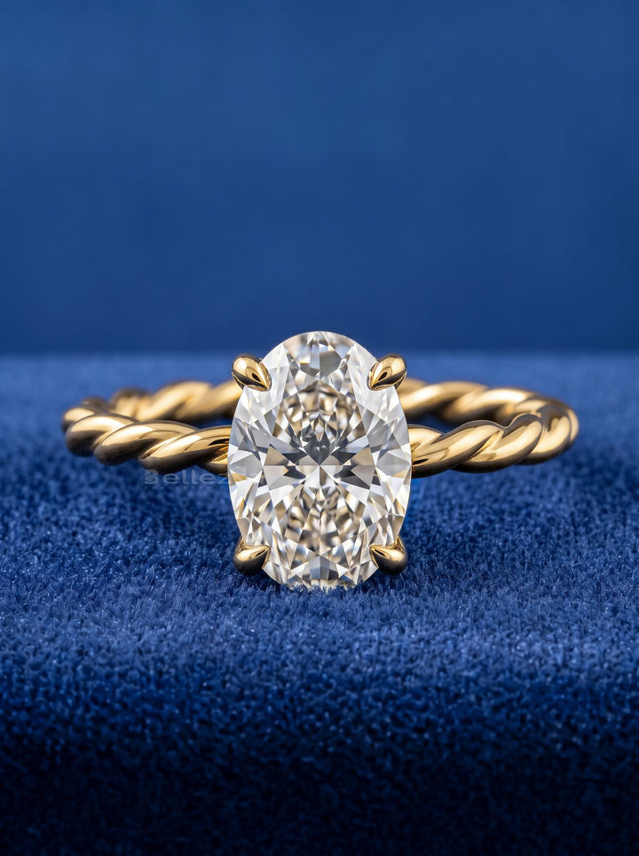 1.50-3.50 CT Oval  Lab Grown Diamond Hidden Halo Engagement Ring