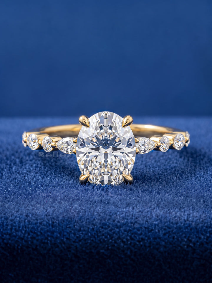 2.0-3.0CT Oval Diamond Pave Setting Lab Grown Engagement Ring