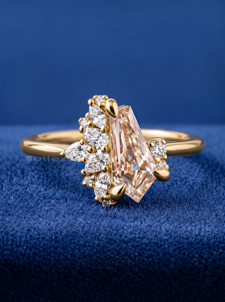 1.0CT Champagne Irregular Diamond Cluster Setting Lab Grown Engagement Ring
