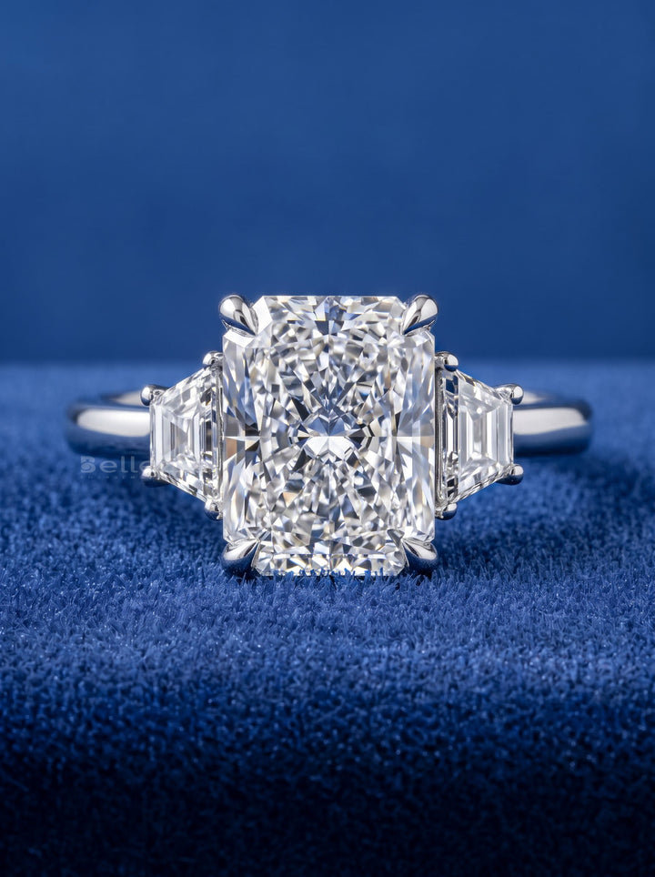 1.0-3.0 CT Radiant  Lab Grown Diamond Three Stone Style Engagement Ring