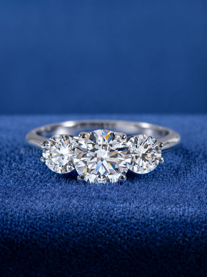 1.21-3.0 CT Round  Lab Grown Diamond Three Stone Engagement ring