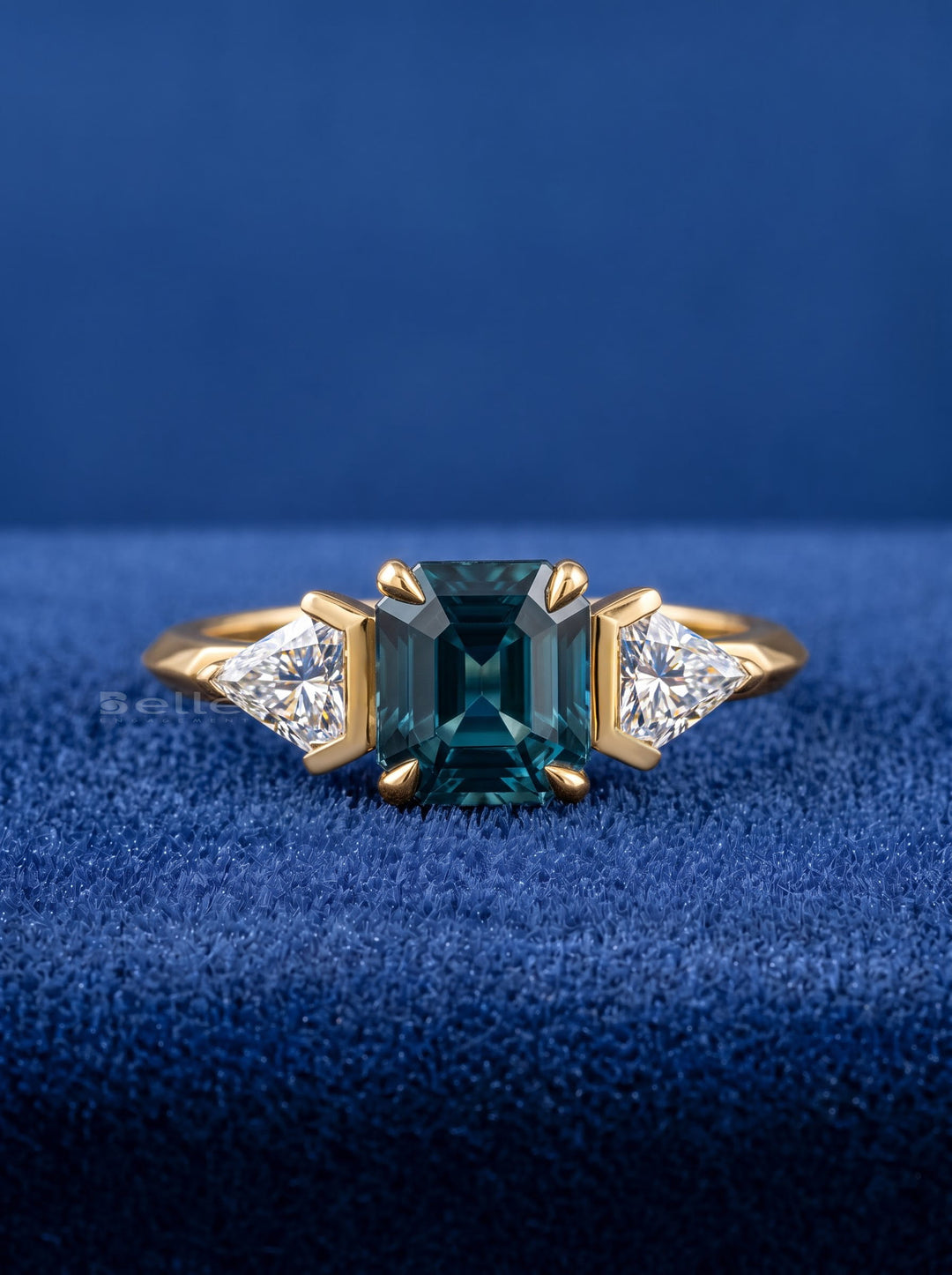 1.50CT Teal Blue Asscher Diamond Three Stone Lab Grown Engagement Ring