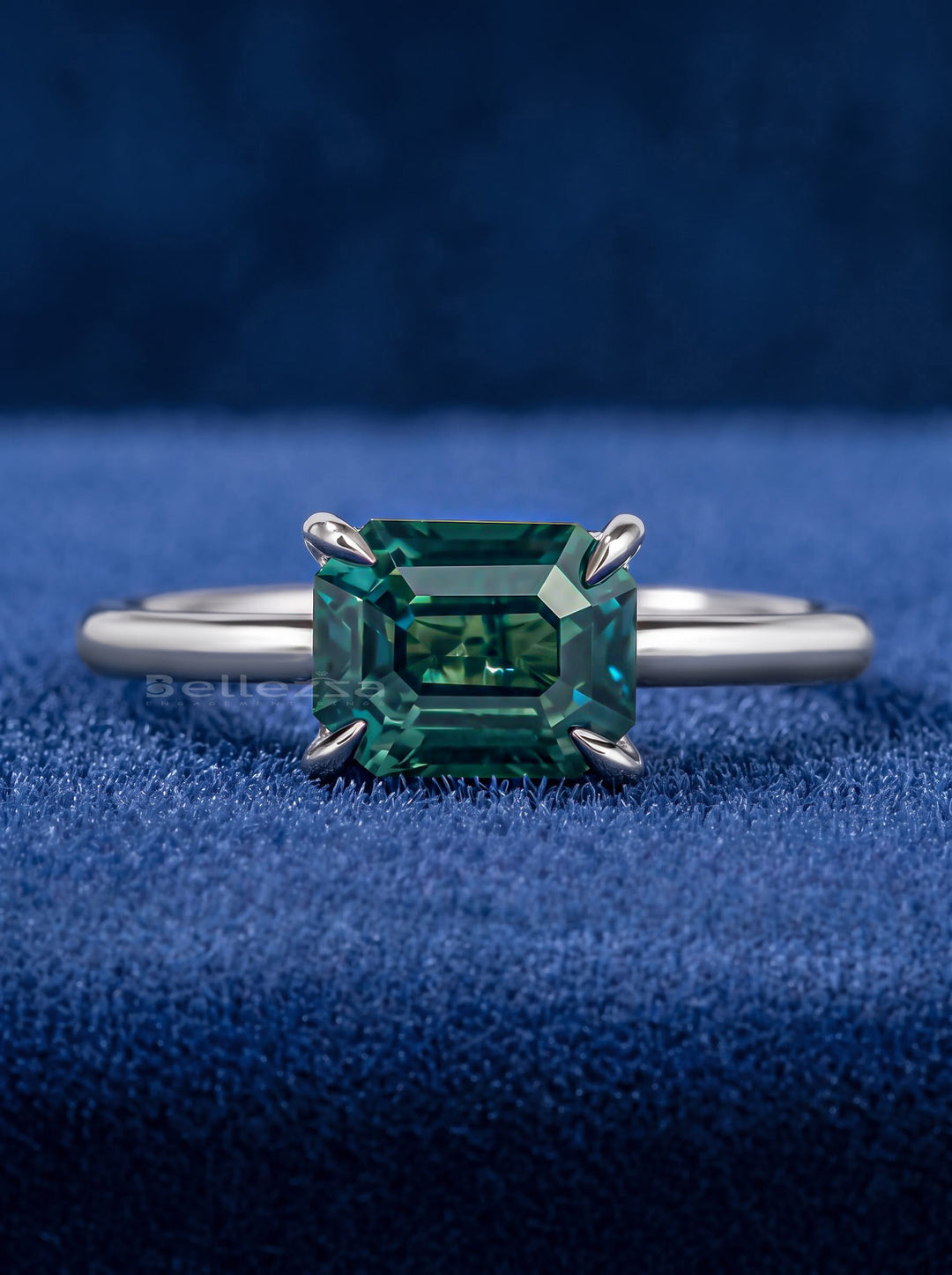 2.50CT Unheated Parti Emerald Cut Sapphire Solitaire Lab Grown Engagement Ring
