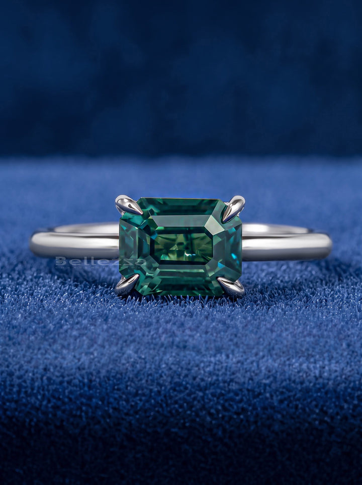 2.50CT Unheated Parti Emerald Cut Sapphire Solitaire Lab Grown Engagement Ring
