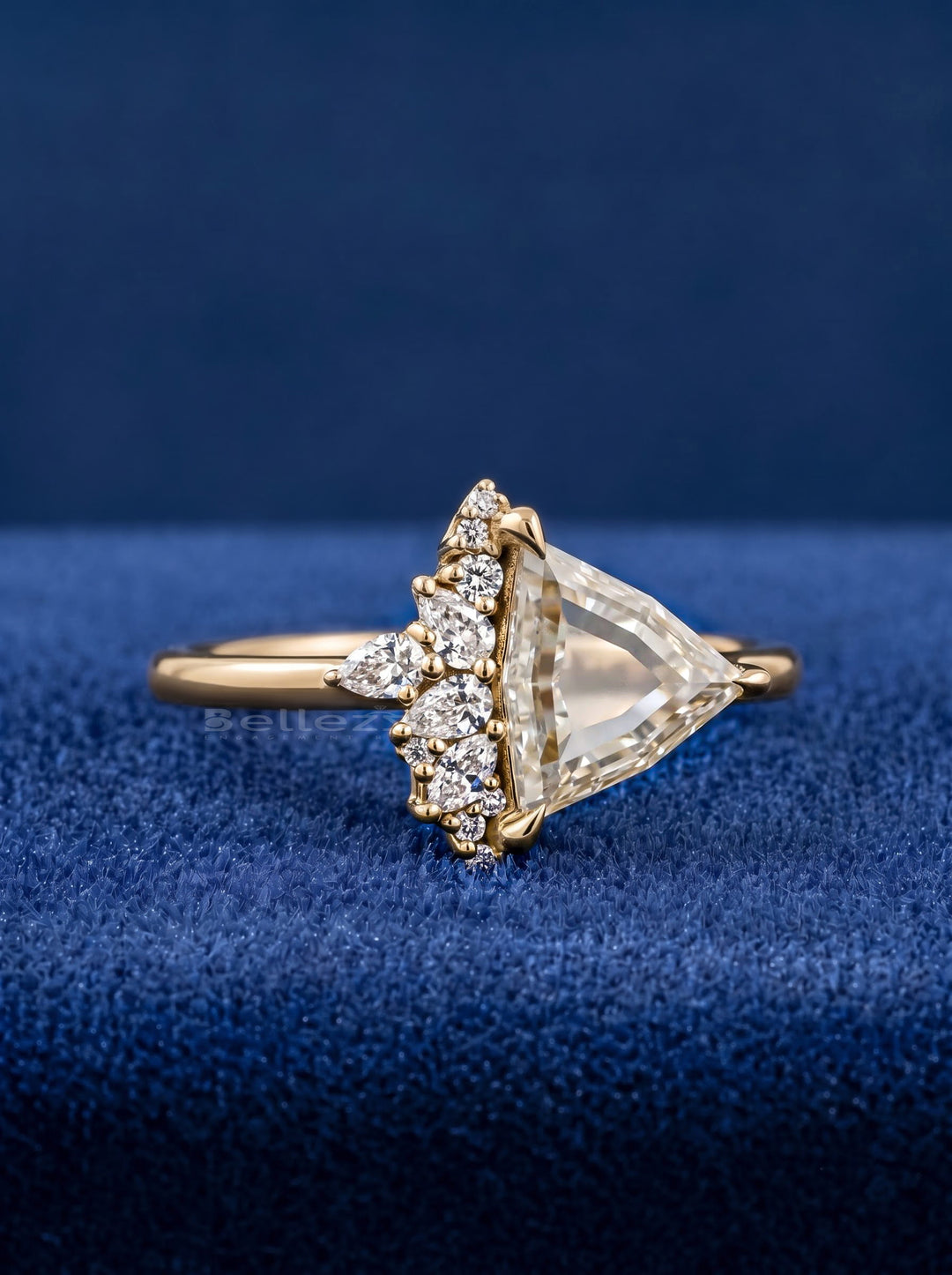 1.50CT Trillion Portrait Cut Cluster Setting Lab Grown Engagement Ring