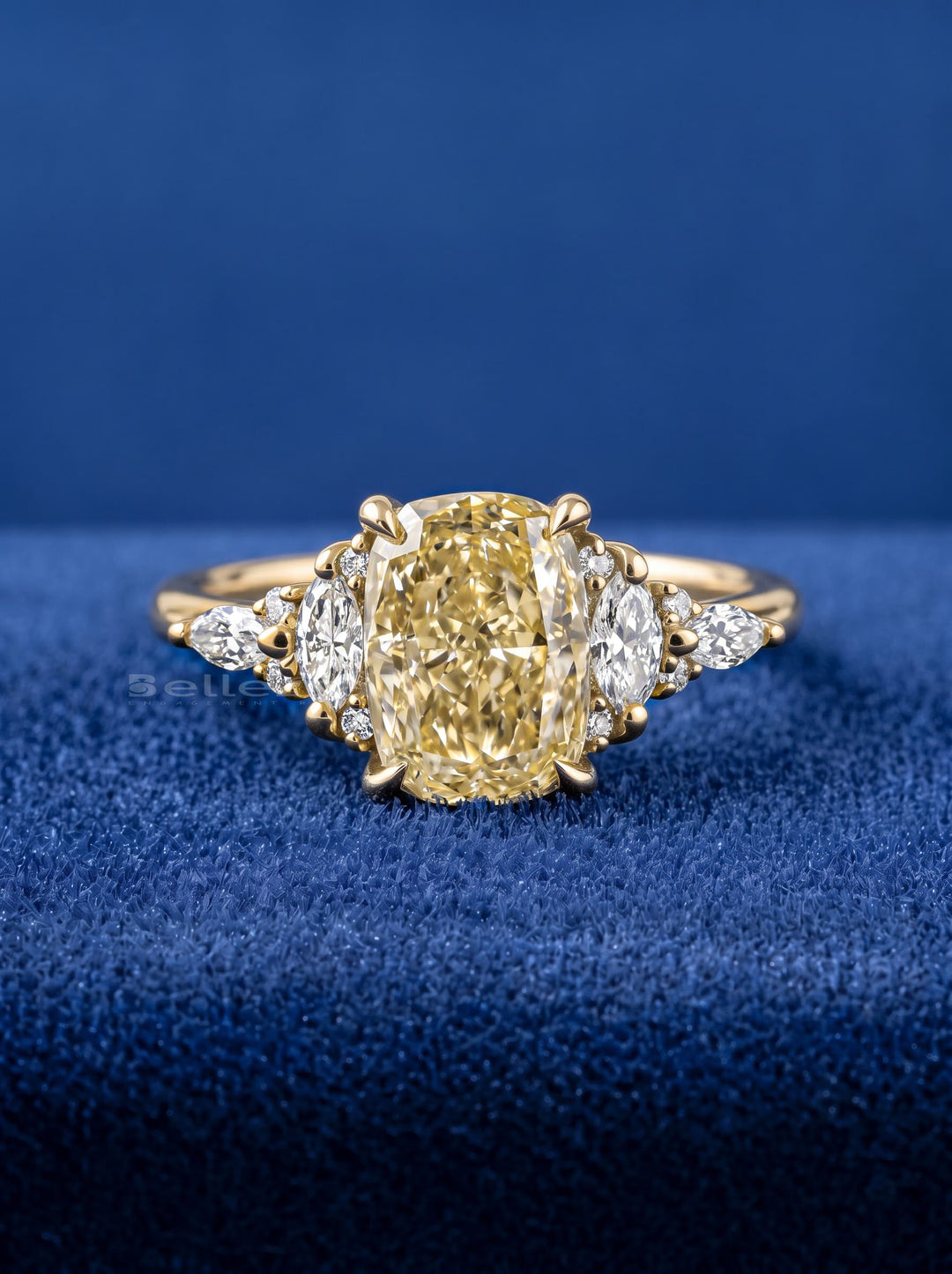 2.0CT Fancy Light Yellow Elongated Cushion Cut Three Stone Lab Grown Ring
