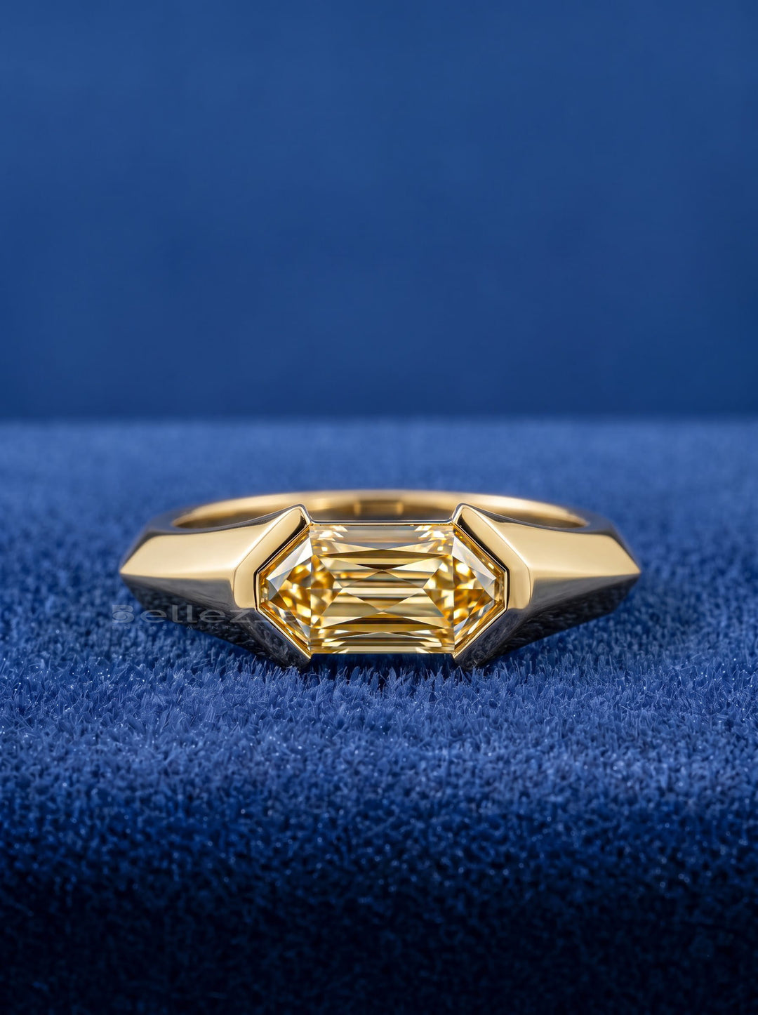 1.0CT East-West Champagne Hexagon Diamond Half Bezel Lab Grown Ring