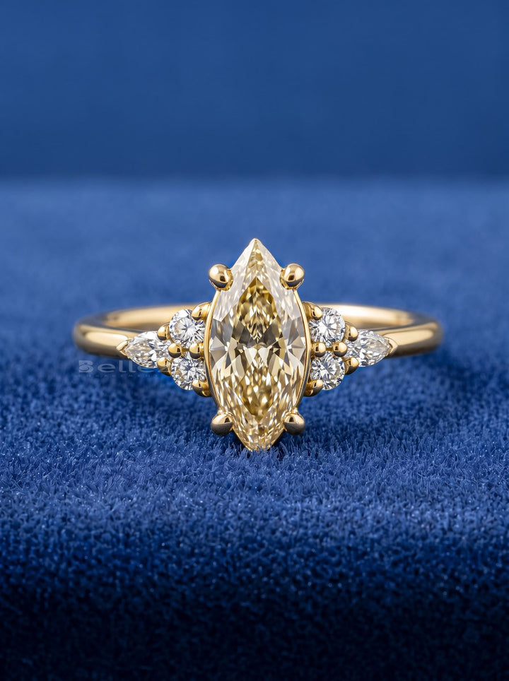 1.0CT Warm White Marquise Diamond Cluster Setting Lab Grown Engagement Ring