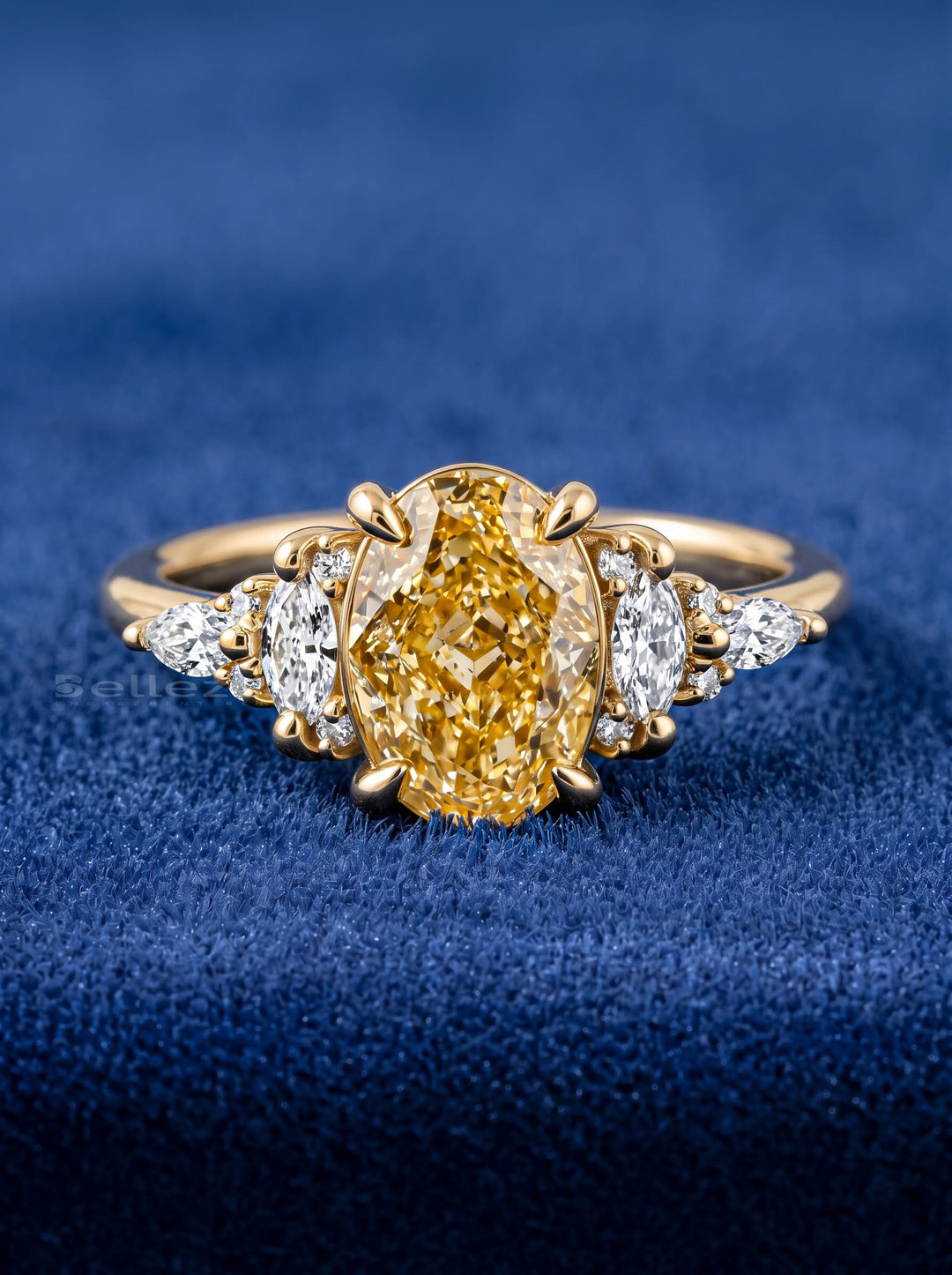 2.0CT Fancy Light Yellow Oval Diamond Cluster Setting Lab Grown Engagement Ring