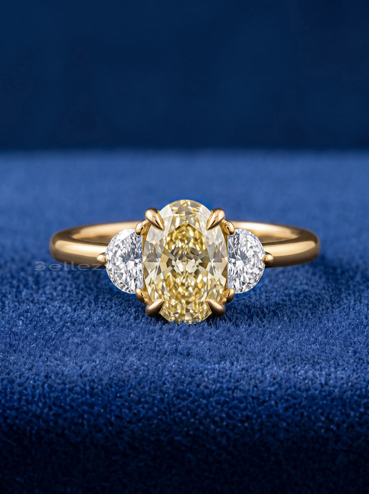 2.0CT Warm White Oval Cut Three Stone Setting Lab Grown Engagement Ring