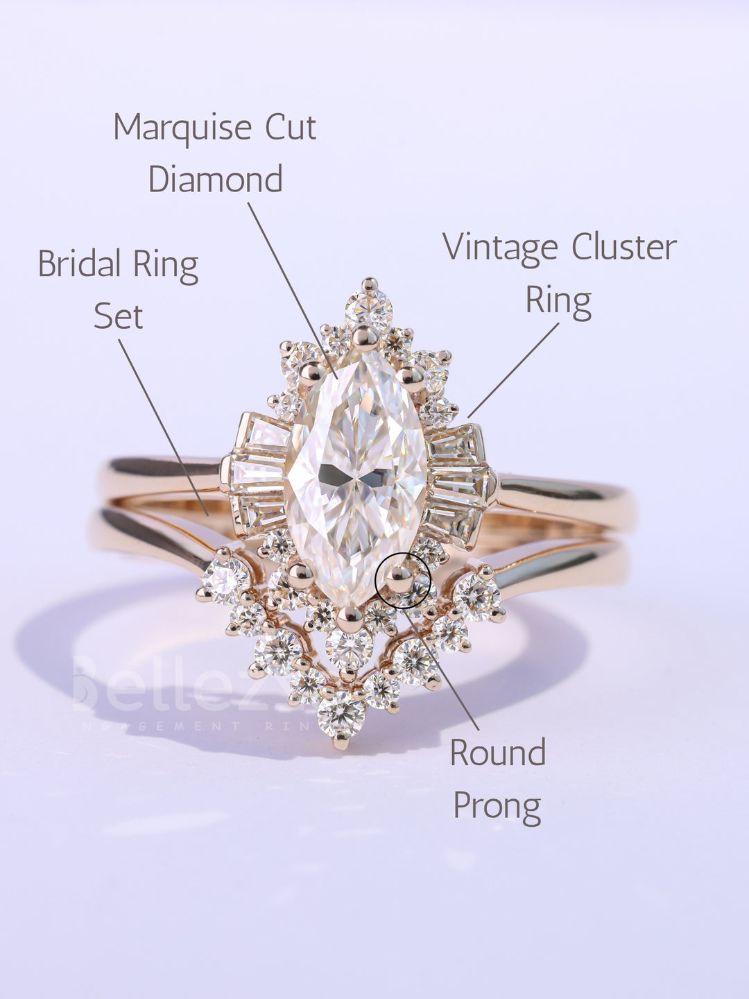 1.0CT Marquise Cut Cluster Diamond Moissanite Bridal Ring Set