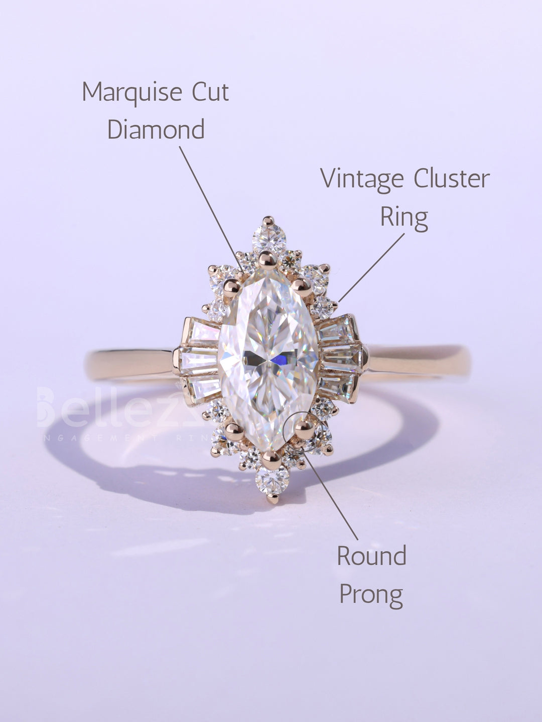 1.0CT-2.0CT Marquise Cut Cluster Moissanite Engagement Ring