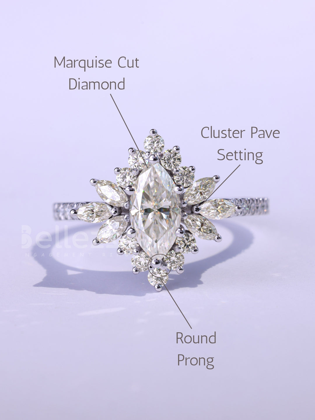 1.0CT-2.0CT Marquise cut Cluster Diamond Moissanite Engagement Ring
