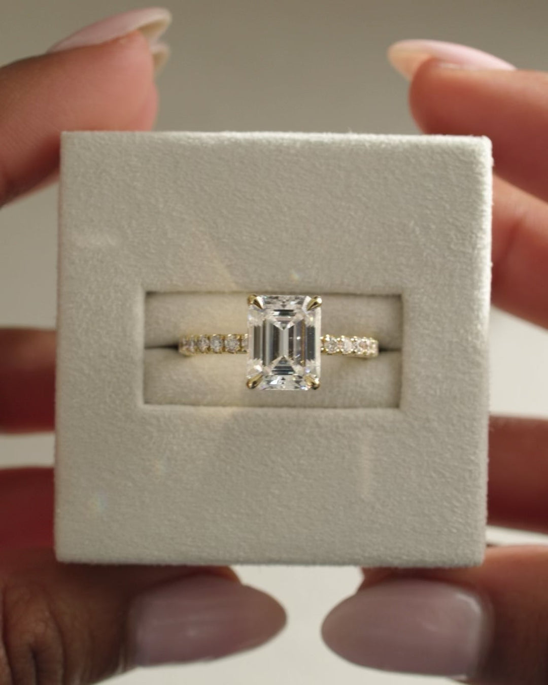 1.0 CT Emerald Cut Pave Setting Moissanite Engagement Ring