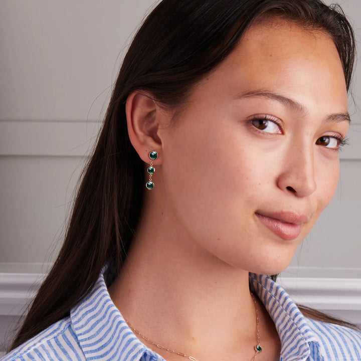 2.50TCW Round Cut Emerald Moissanite May Birthstone Dangle Earrings