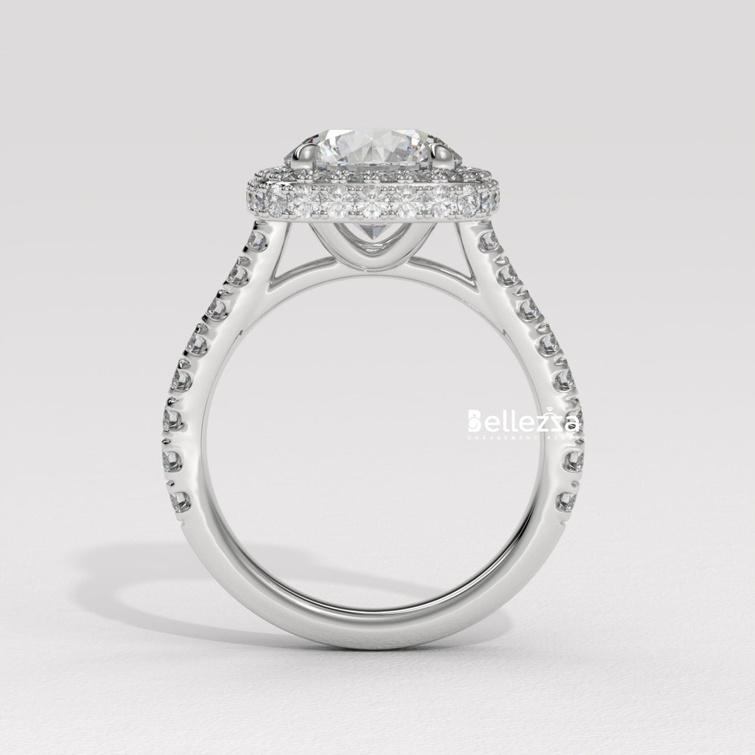 2.0-3.0CT Round Cut Halo Pave Setting Lab Grown Engagement Ring