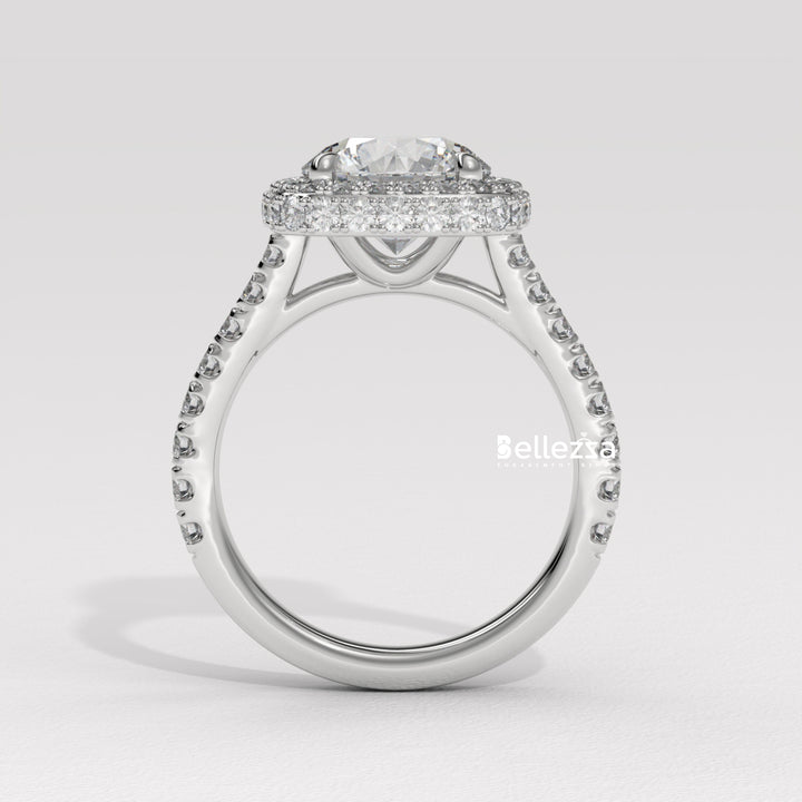 2.0-3.0CT Round Cut Halo Pave Setting Lab Grown Engagement Ring