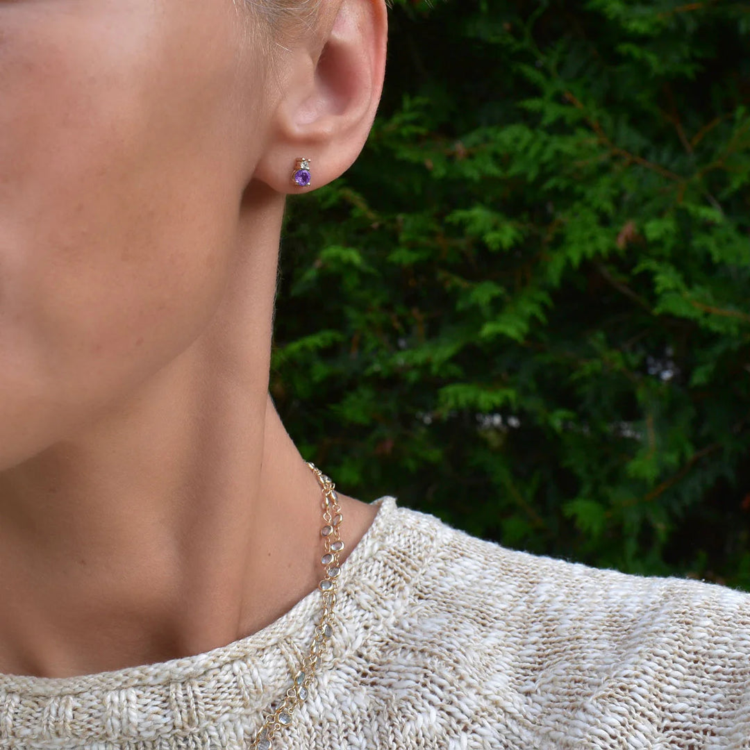 0.80TCW Round Amethyst Moissanite February Birthstone Stud Earrings