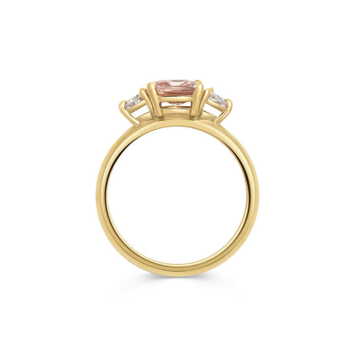 1.50CT Peach Sapphire Square Radiant Diamond Three Stone Lab Grown Ring