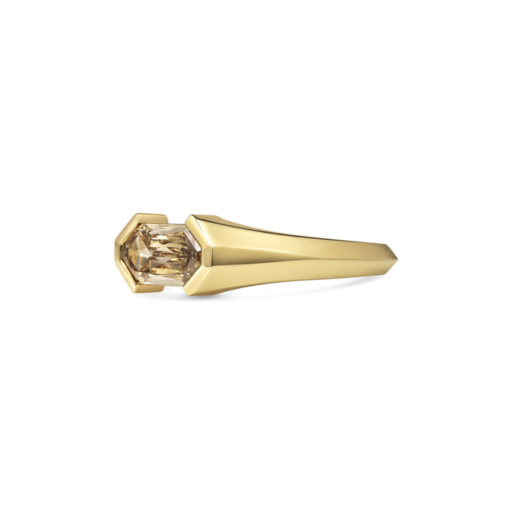 1.0CT East-West Champagne Hexagon Diamond Half Bezel Lab Grown Ring