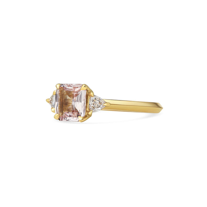 1.50CT Peach Sapphire Square Radiant Diamond Three Stone Lab Grown Ring