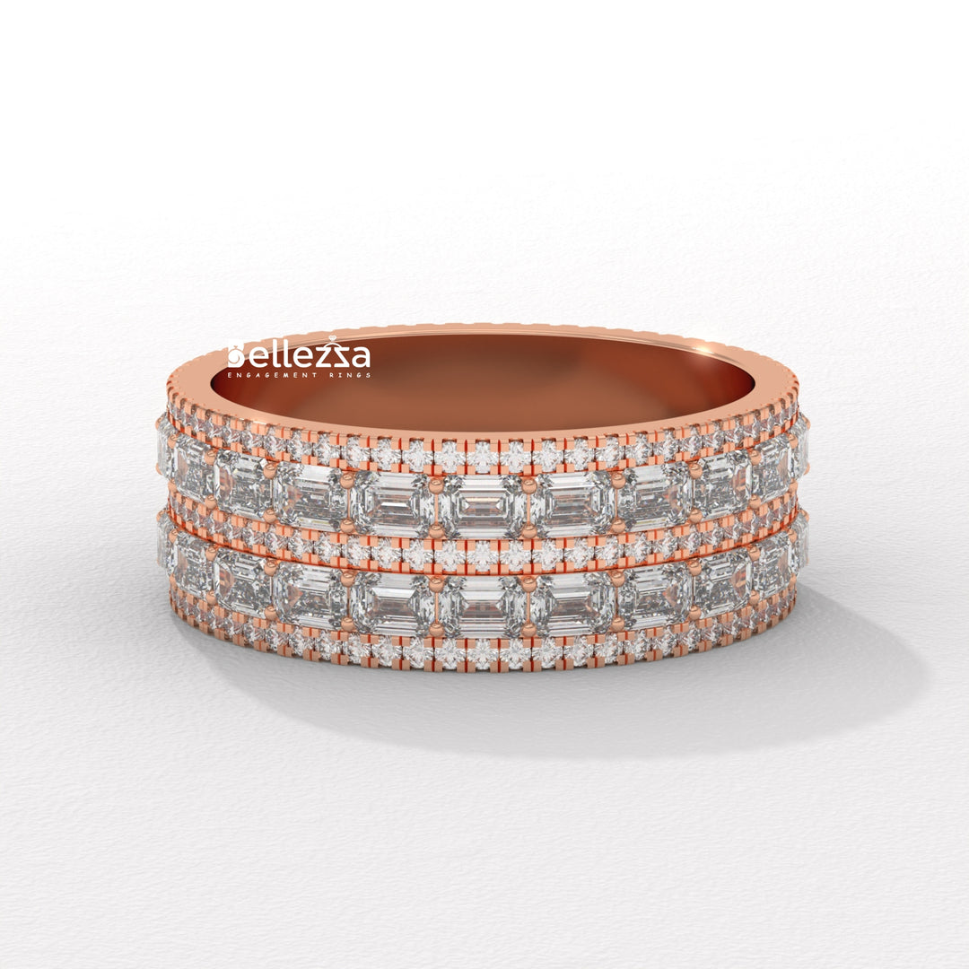 Emerald & Round Diamond Unqiue Lab Grown Wedding Band