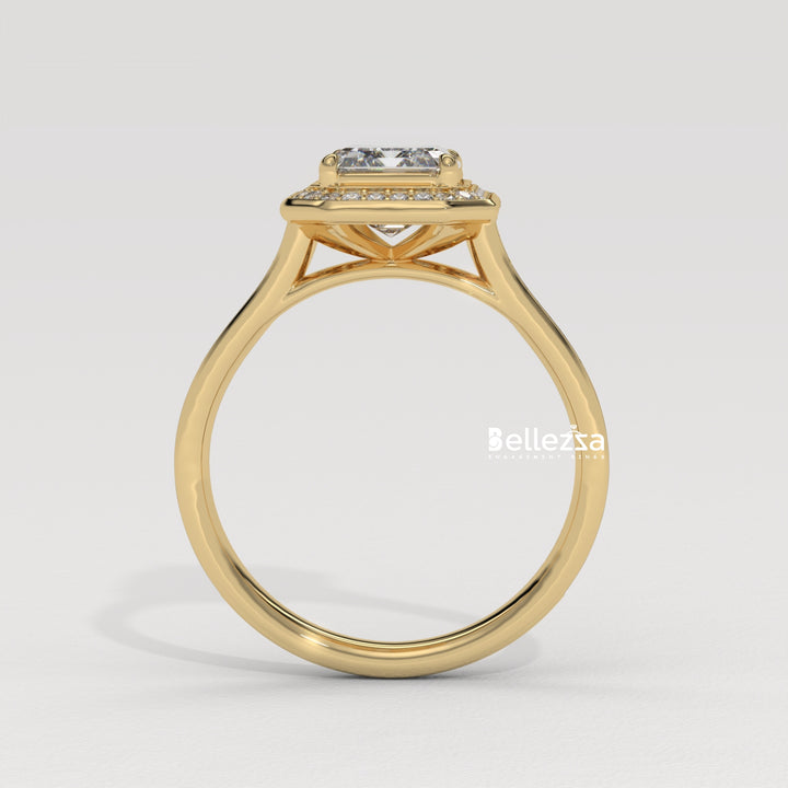 2.0-3.0CT Emerald Cut CVD Diamond Halo Pave Set Engagement Ring