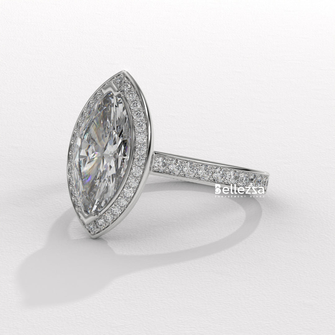 2.0-3.0CT Marquise Cut Halo Pave Setting Lab Grown Engagement Ring