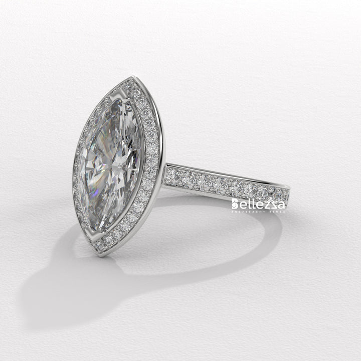 2.0-3.0CT Marquise Cut Halo Pave Setting Lab Grown Engagement Ring