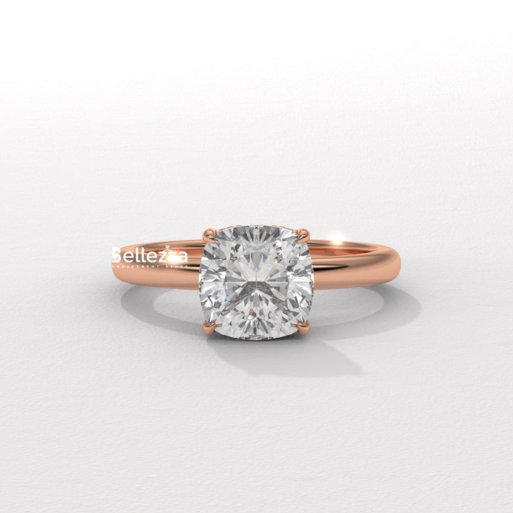 1.0-2.0CT Cushion Cut Lab Grown Diamond Hidden Halo Engagement Ring