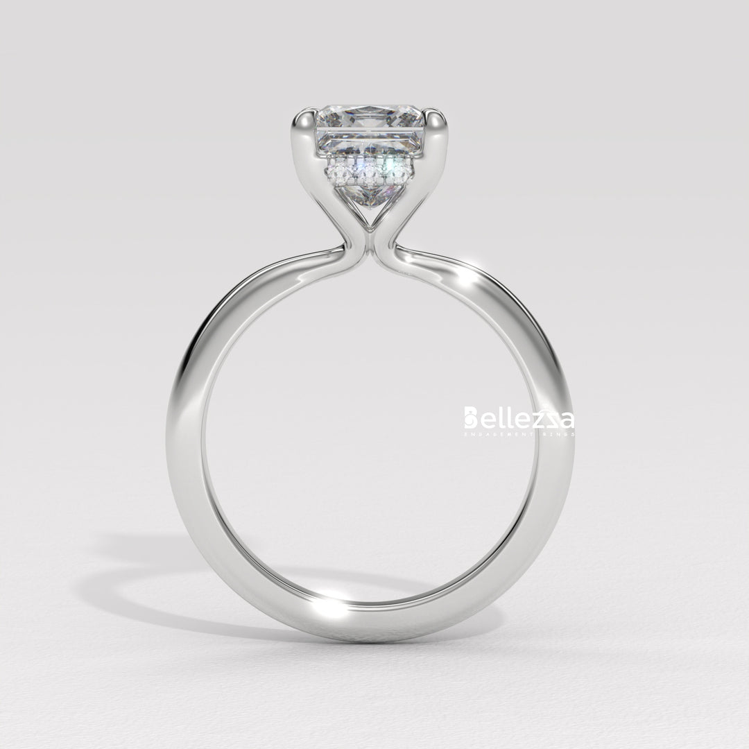 1.0-2.0CT Princess Cut CVD Diamond Hidden Halo Engagement Ring