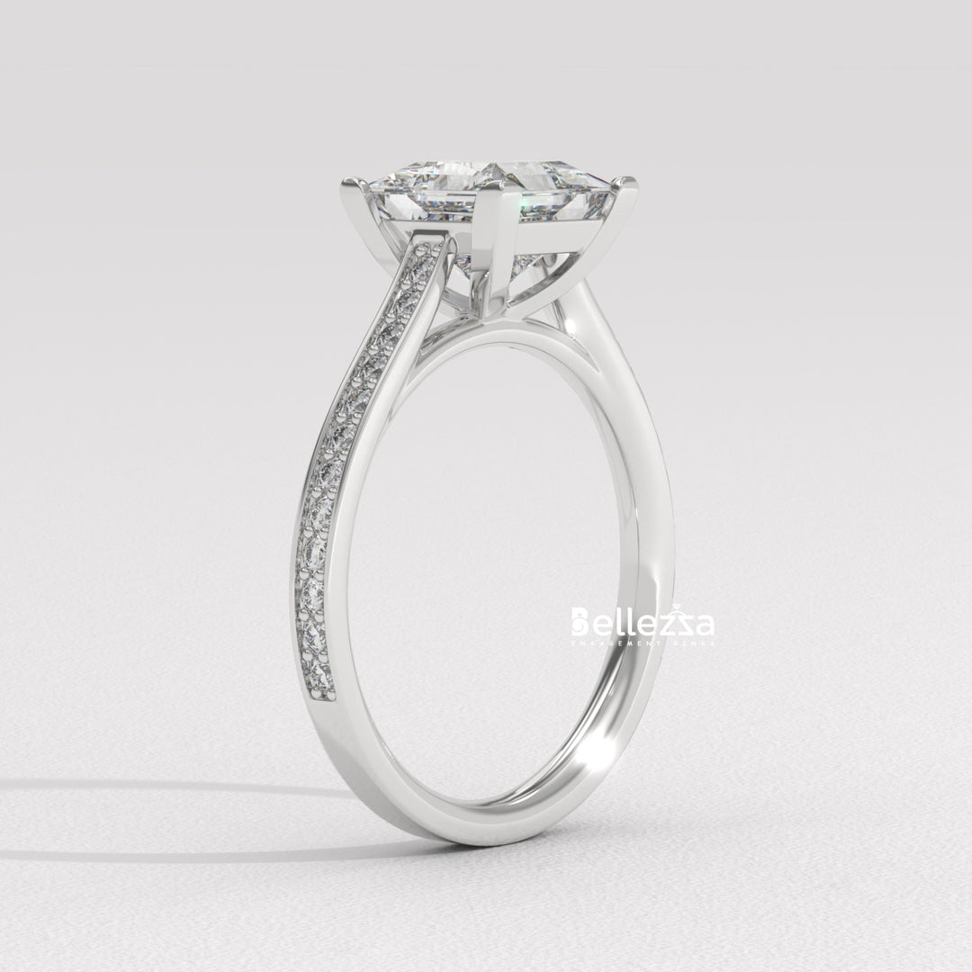 1.0-2.0CT Priness Diamond Pave Setting Lab Grown Engagement Ring