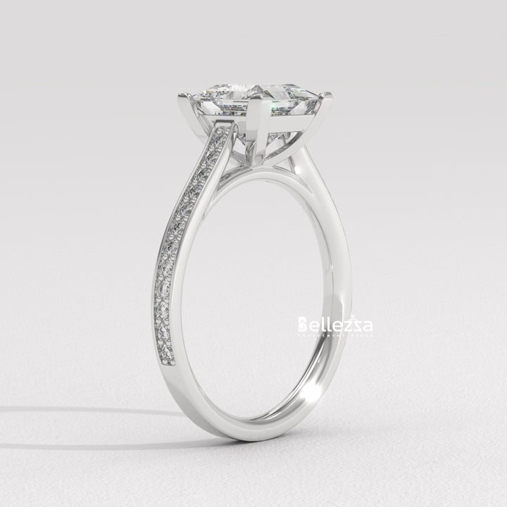 1.0-2.0CT Priness Diamond Pave Setting Lab Grown Engagement Ring