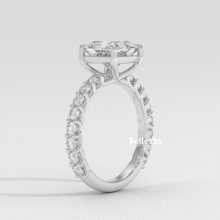 1.0-2.0CT Princess Diamond Pave Setting Lab Grown Engagement Ring