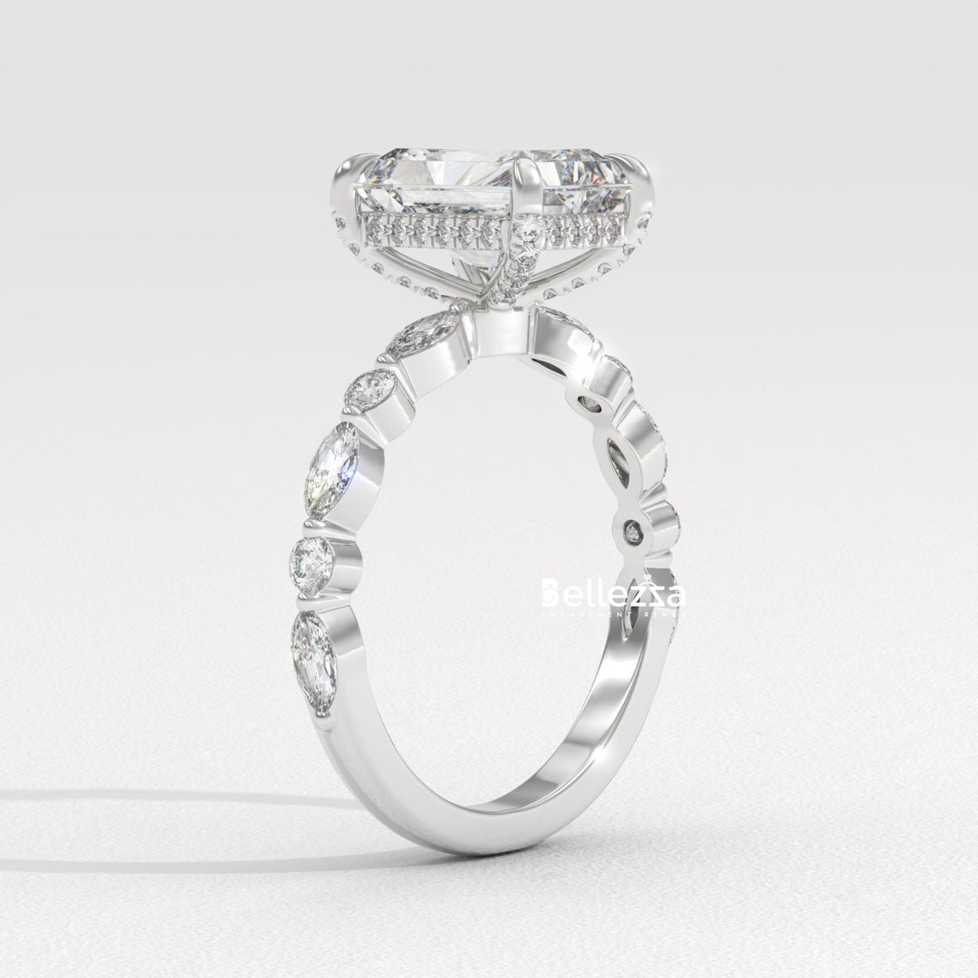 2.50-3.50CT Radiant Diamond Hidden Halo Pave Setting Lab Grown Engagement Ring