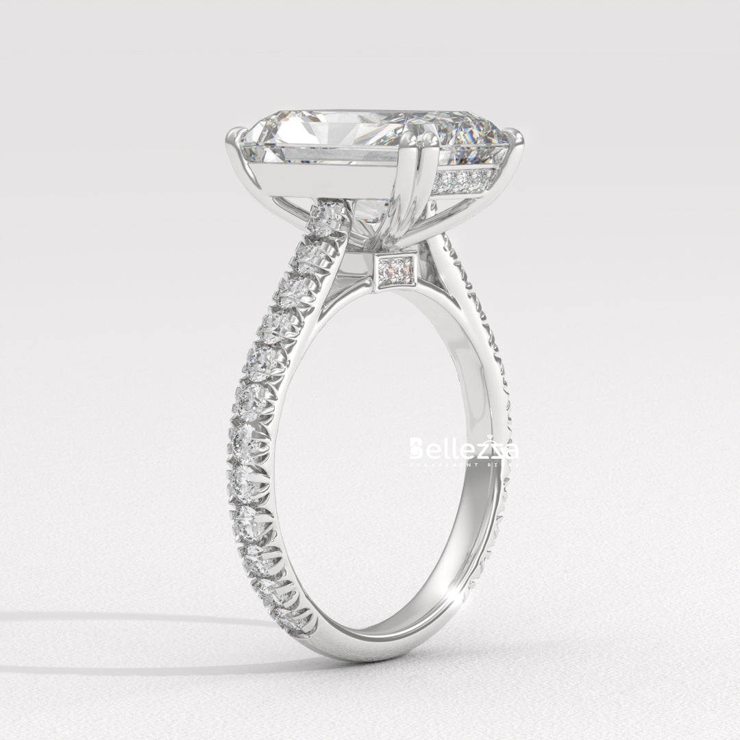 5.0-6.0CT Radiant Diamond Pave Setting Lab Grown Engagement Ring