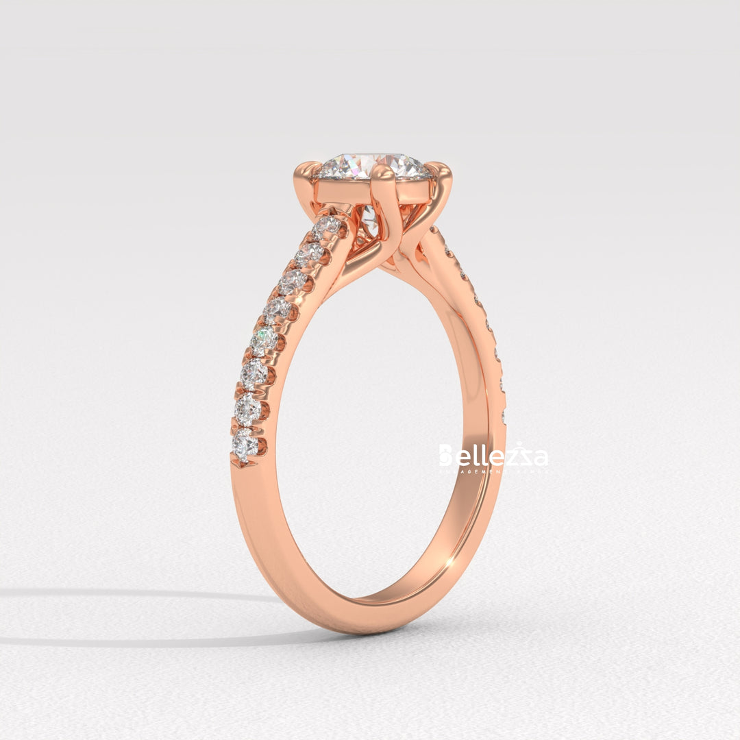 0.50-1.50CT Round Diamond Pave Setting Lab Grown Engagement Ring