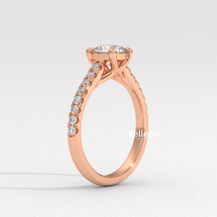 0.50-1.50CT Round Diamond Pave Setting Lab Grown Engagement Ring