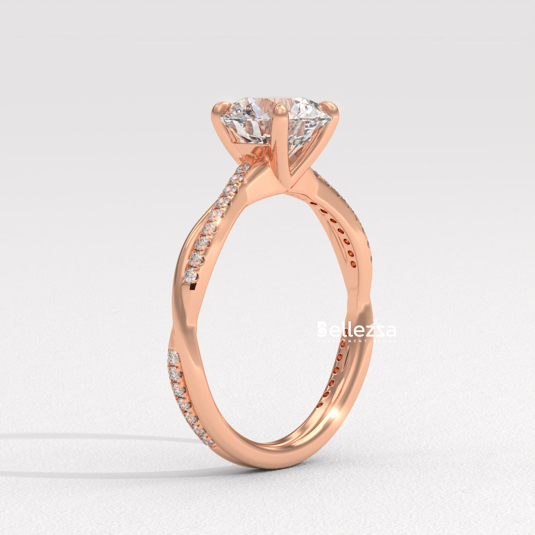 1.50-2.50CT Round Cut Twisted Pave Setting Lab Grown Engagement Ring