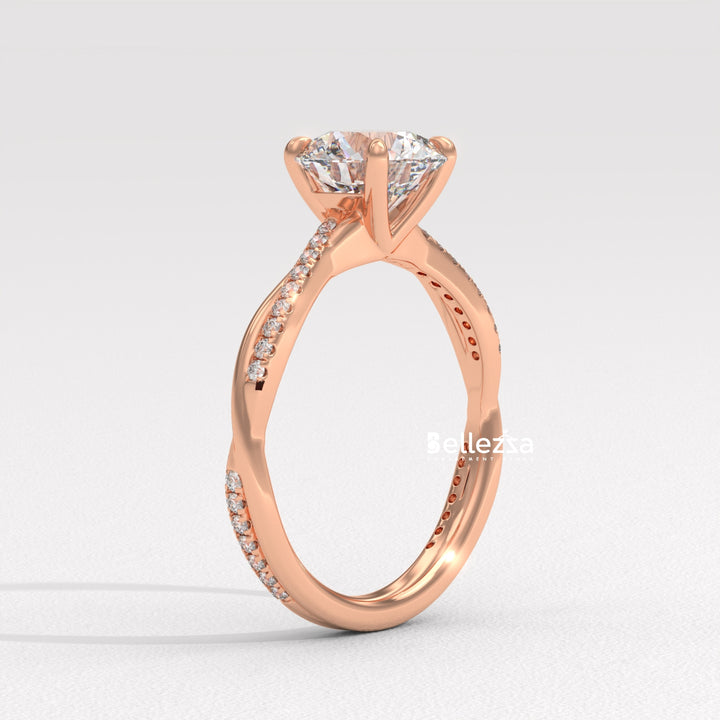 1.50-2.50CT Round Cut Twisted Pave Setting Lab Grown Engagement Ring