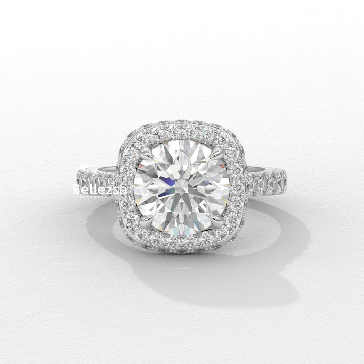 2.0-3.0CT Round Cut Halo Pave Setting Lab Grown Engagement Ring