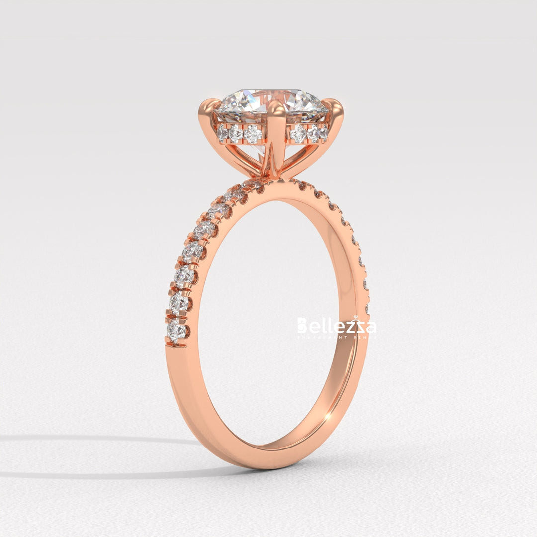 1.50-2.50CT Round Diamond Hidden Halo Pave Setting Lab Grown Ring