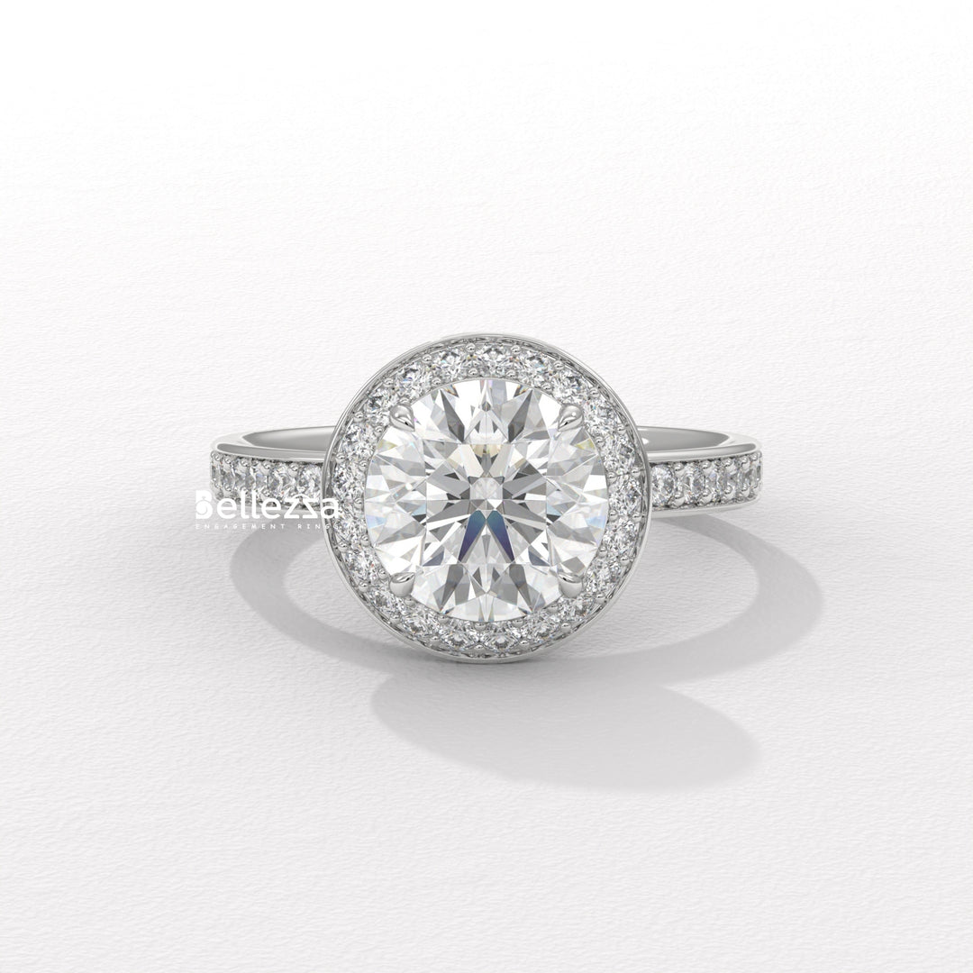 1.50-2.50CT Round Cut CVD Diamond Halo Pave Setting Engagement Ring
