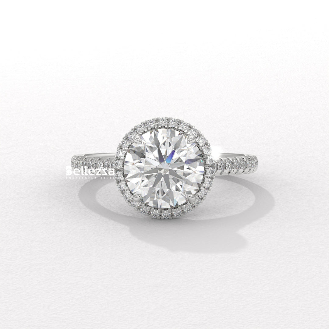 1.50-2.50CT Round Cut Halo Pave Setting CVD Diamond Moissanite Engagement Ring