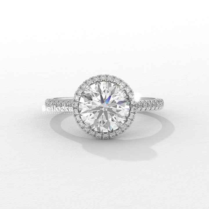 1.50-2.50CT Round Cut Halo Pave Setting CVD Diamond Moissanite Engagement Ring