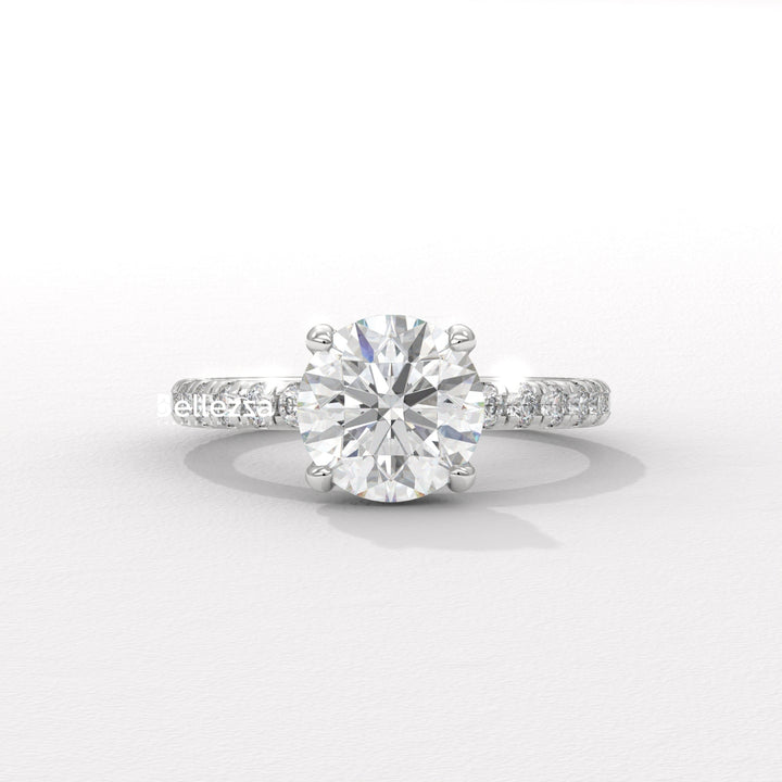 1.50-2.50CT Round Cut Lab Grown Diamond Pave Setting Engagement Ring
